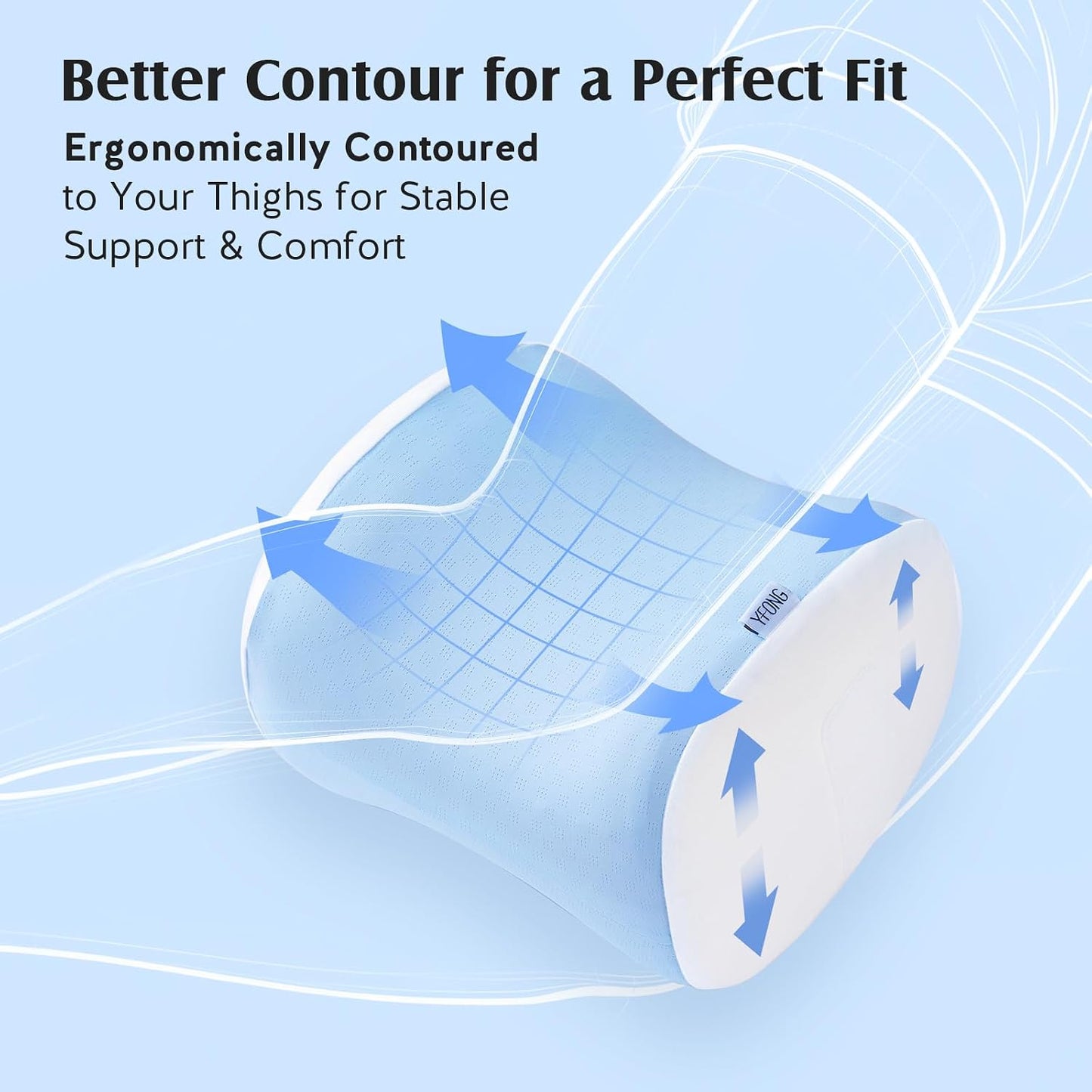 YFONG Knee Pillow for Side Sleepers, Breathable Memory Foam Leg Pillow Grey | Adjustable & Detachable Strap, Ergonomic Support for Back, Hip, Knee, Pressure Relief