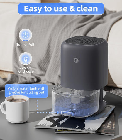 35 OZ Dehumidifier for Bedroom RV, Quiet with Auto Shut Off, Gold | 280 Sq.Ft Small Dehumidifiers for Home Bathroom Closet, 7 Color Light, 28dB Ultra Quiet, 35OZ Water Tank