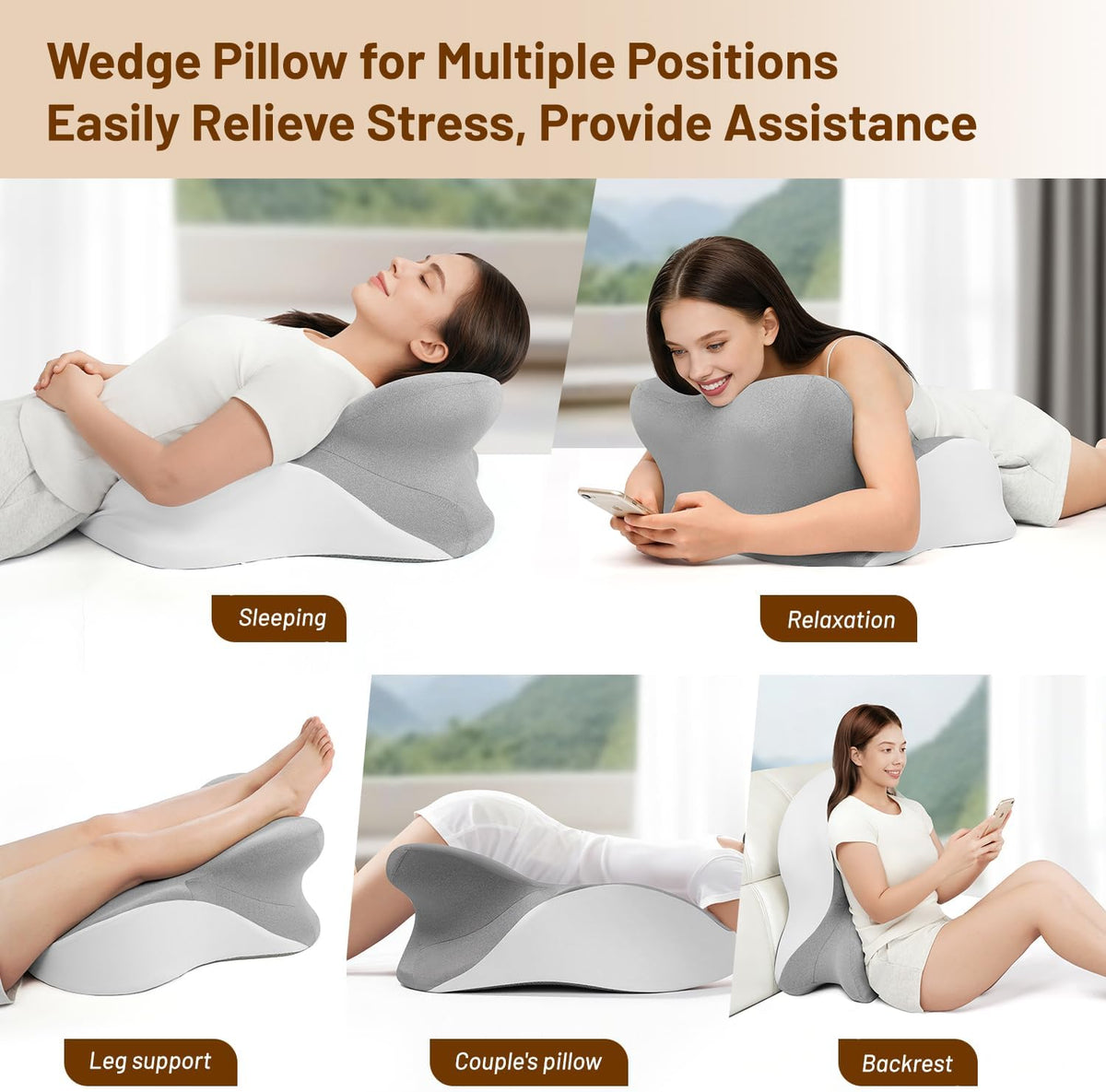 Memory Foam Ergonomic Wedge Pillow, Reading Pillow for Bed, Headboard Pillow Support for Back Pain, Acid Reflux & Sitting Up, Ideal for Massage with Removable Cover