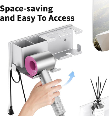 Hair Dryer Holder, Hair Tool Organizer Wall Mount, Adhesive or Drill, White | Blow Dryer Holder for Dryer Hook, Straightener Curling Irons Hairdryer Hair Appliance Hanger for Salon Bathroom Wall Storage