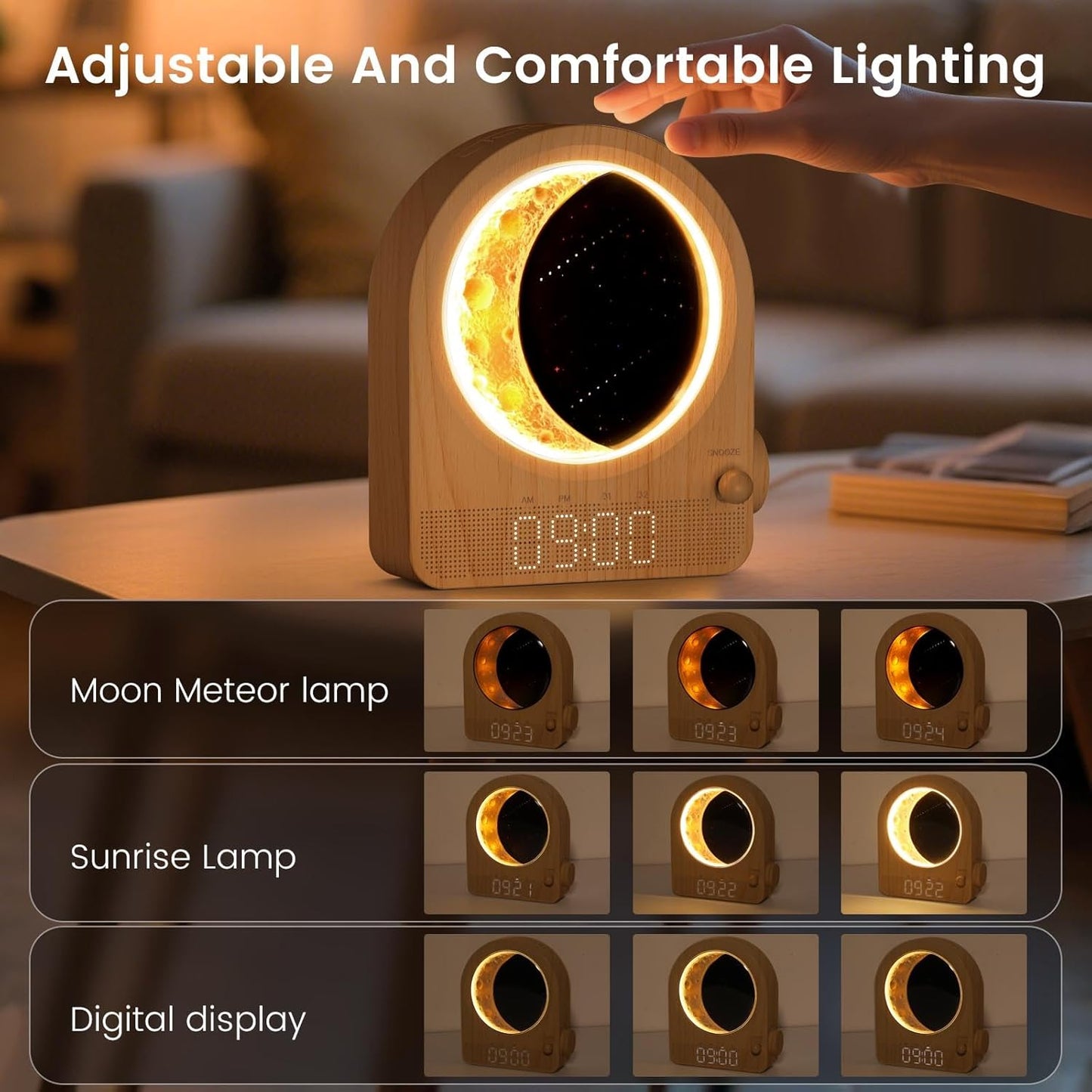 Sunrise Alarm Clock, White Noise Machine, Wood Grain | 10 Soothing Sounds, Dual Alarms, 30/60/90min Timer, Easy Snooze, Bedroom Gift for Insomnia Adults/Women