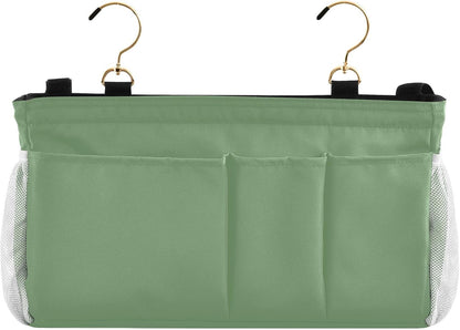 DOMIKING Sage Green Bedside Caddy for Dorm Bed Recliner Armrest Organizer with Hooks Haning Storage Pocket for Couch Recliner Remote Control
