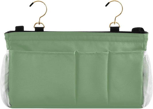 DOMIKING Sage Green Bedside Caddy for Dorm Bed Recliner Armrest Organizer with Hooks Haning Storage Pocket for Couch Recliner Remote Control