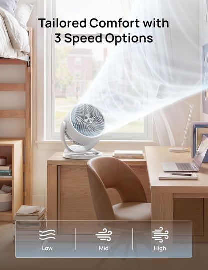 DREO Fan for Bedroom, 12 Inches, 70ft Powerful Airflow, 25db Quiet Table Air Circulator Fans for Whole Room, 120° Adjustable Tilt, 3 Speeds, Desktop Fan for Home, Office, Kitchen
