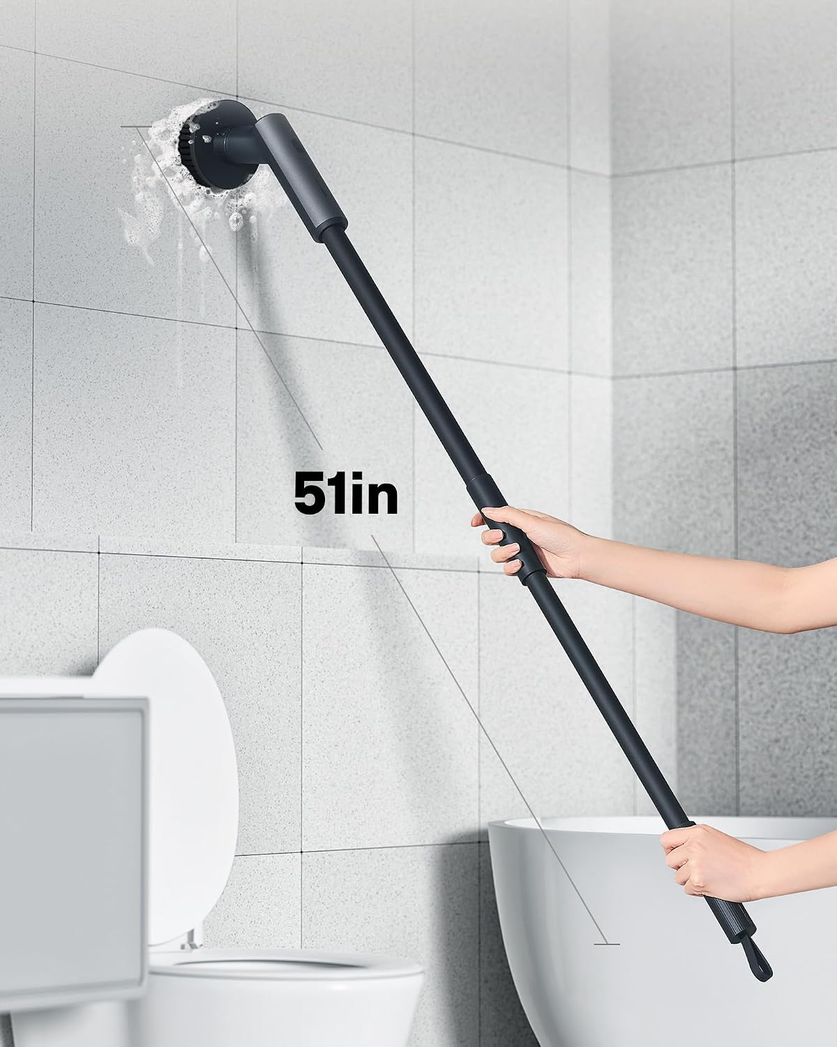 HOTO Cordless Electric Spin Scrubber, 6 Brush Heads, for Bathroom, Tile | IPX7 Full Body Waterproof Bathroom Cleaning Brush, Max 22 in-lb, Shower Scrubber Brush with Long Handle