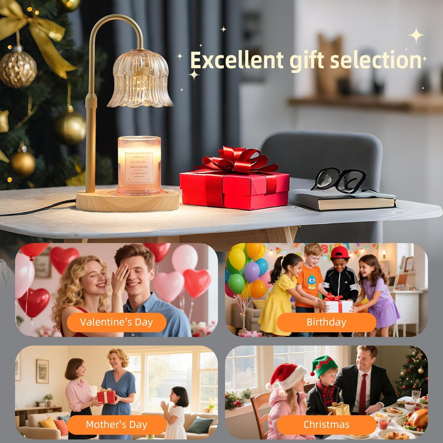 CRMILL Candle Warmer Lamp with Timer: Adjustable Dimmable Height Adjustable Warming - Flower Shape Wax Lamp Jar Candles No Flame Modern Home Decor Table Lights - Home Living Bedroom