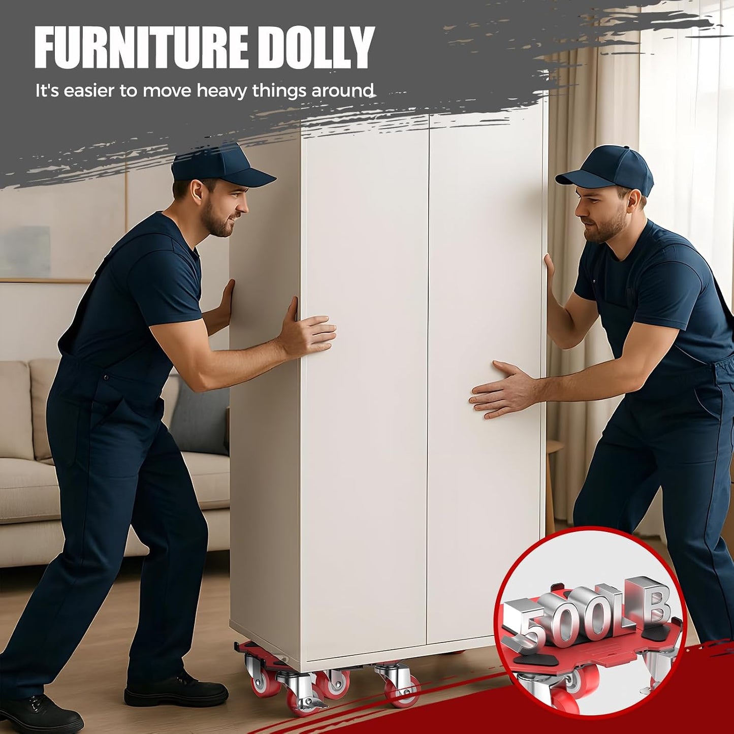 Kavlium Heavy Duty Furniture Dolly,5-Wheel Furniture Movers,5.3 Inch | Carbon Steel Dolly with Lifter Tool and 360° Casters for Moving Sofas,Refrigerators,Cabinets and Other Heavy Furniture.