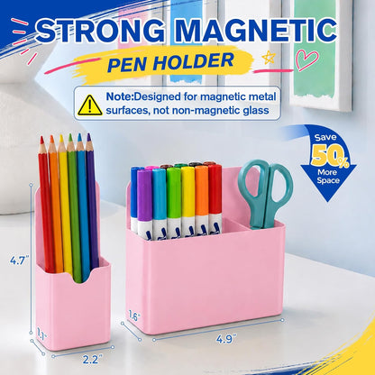 Magnetic Pen Holder, Magnetic Marker Holder, 4 Pack, White | Magnetic Cups for Dry Erase Markers, Pen Organizer for Whiteboard, Refrigerator, Locker, Cruise, Classroom, Office, School