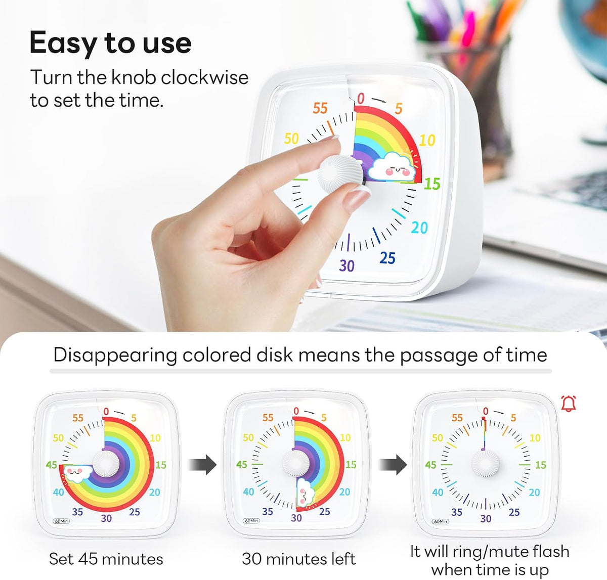 Yunbaoit Visual Timer with Night Light, 60 Minute Countdown, Light Blue