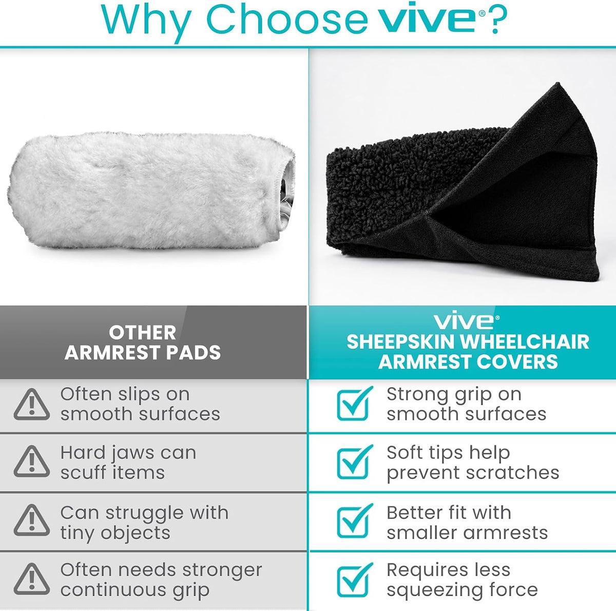 Vive Wheelchair Armrest Pads (2 PCS) - Memory Foam Sheepskin Cushion