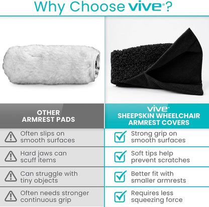 Vive Wheelchair Armrest Pads (2 PCS) - Memory Foam Sheepskin Cushion