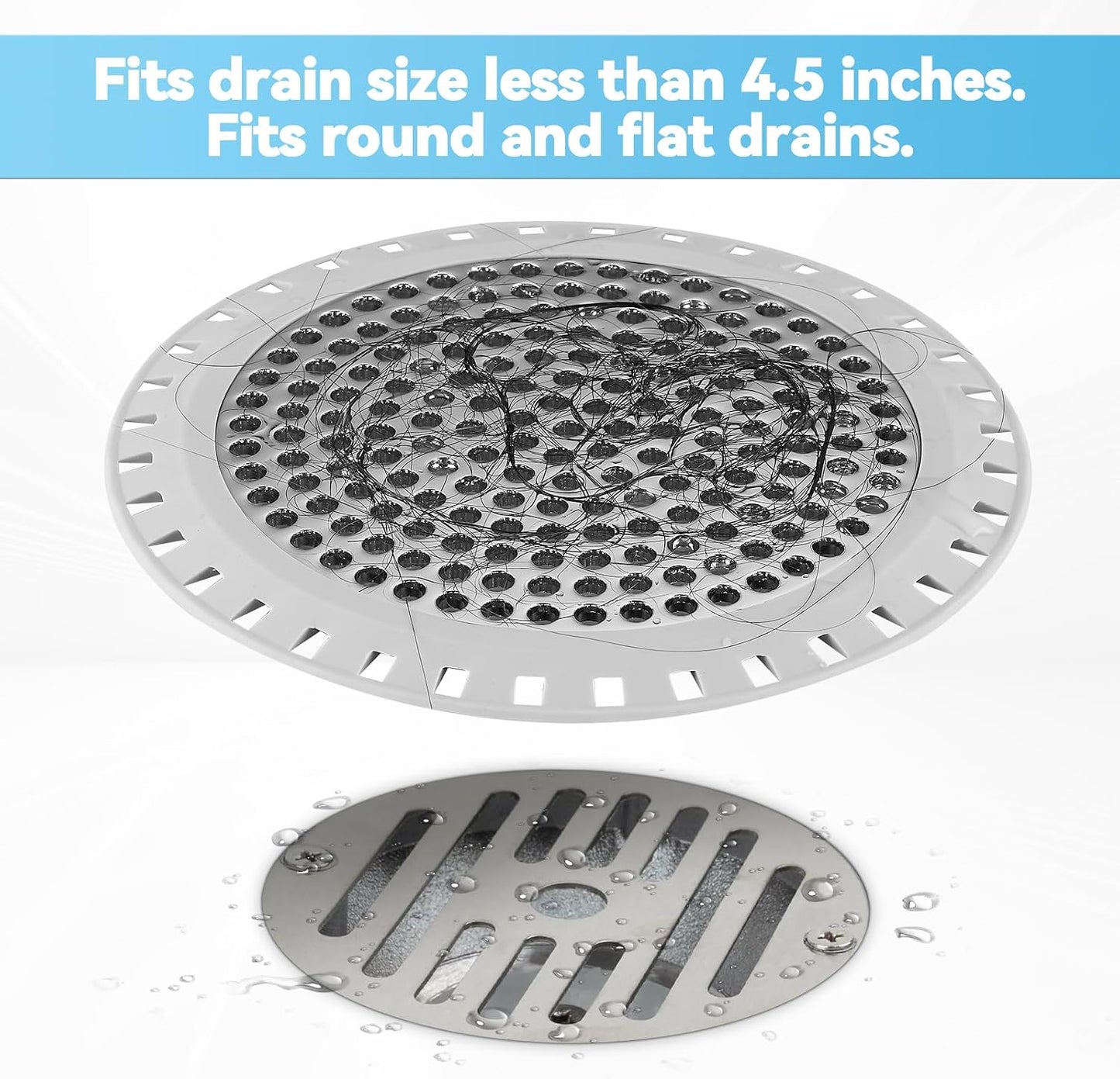 Shower Drain Hair Catcher,Aluvor Shower Drain Cover Bathtub Drain Strainer | Weighted Metal Hair Trap Stopper Sink Protector Filter Bathroom Flat Strainer Stopper (Silver gray)