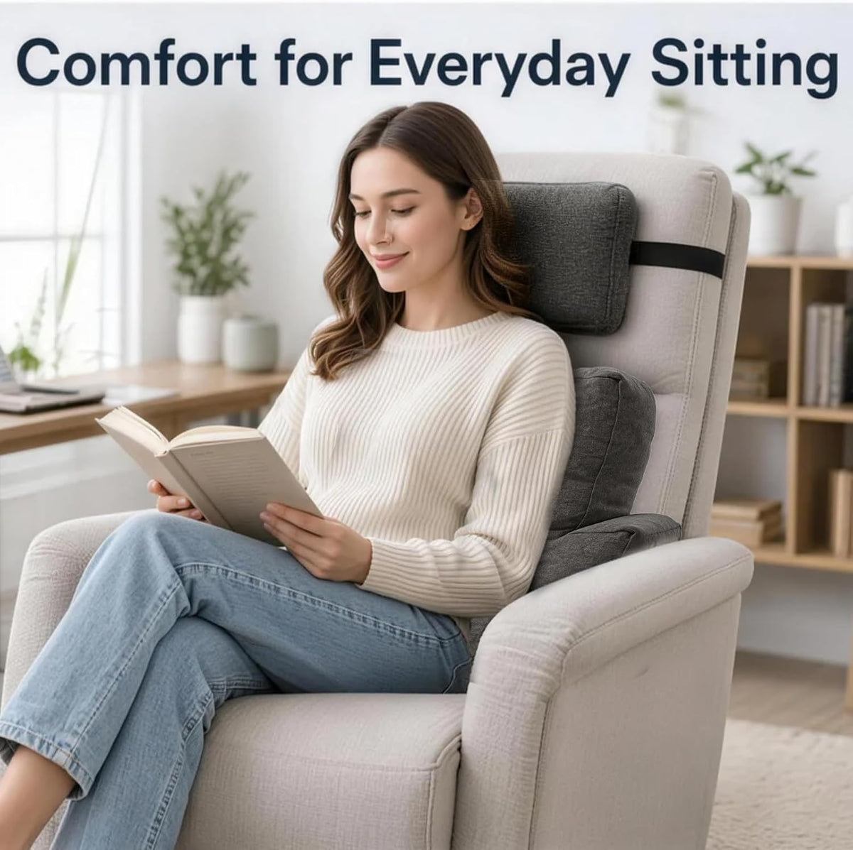 2 Pcs Lumbar Support Pillow Set, Back Support Pillow for Couch, Backrest Pillow with Headrest, Back Rest for Recliner Chair, Lumbar Support for Recliner, Back Pillow for Sofa Reading Rest