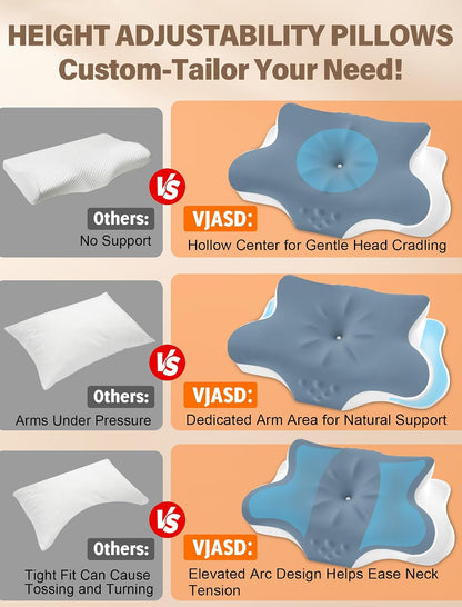 Cervical Neck Pillow for Pain Relief – Ergonomic Memory Foam Pillow for Side Sleeper Contour Orthopedic Bed Pillow for Neck Support with Cooling Cover – Ideal Christmas Birthday Gift for Women Men