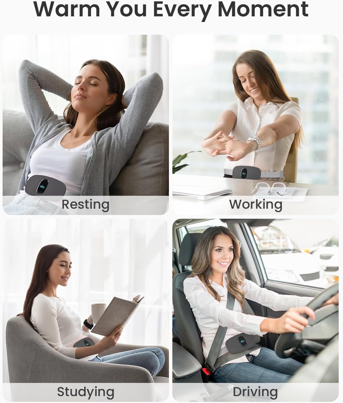 iDOO Portable Heating Pad for Period Cramps, FSA Eligible Item, Gifts for Women Girlfriend Mom Wife, Back Belly Heat Pad for Menstrual Pain Relief, with 3 Heat Levels 3 Massage | Back & Belly Wrap for Menstrual Cramps, 3 Heat Levels 3 Massage, FSA