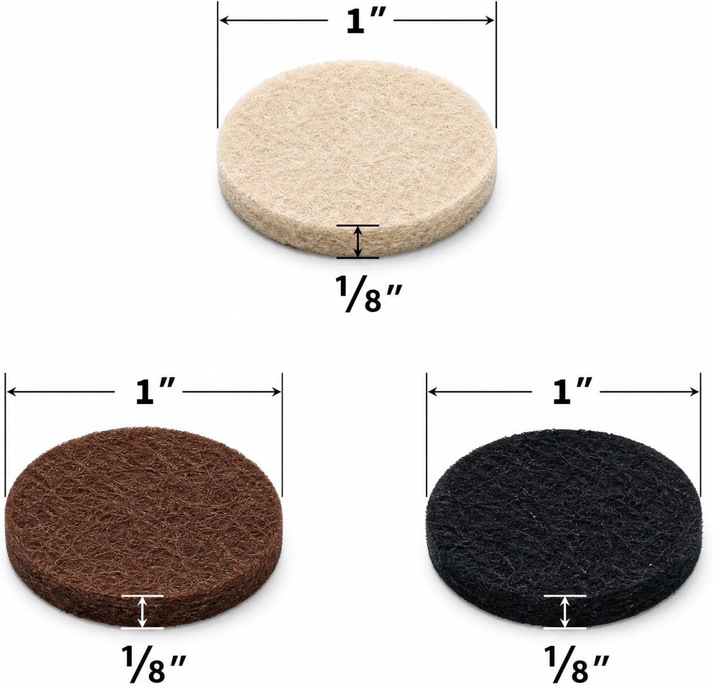 80 PCS Felt Furniture Pads, 1 Inch Round Felt Pads for Chairs, Tables, Sofas, Beds, Appliances, Self Adhesive Non Slip Floor Protectors for Hardwood Floors, 3mm Thick (Brown, Beige, Black)