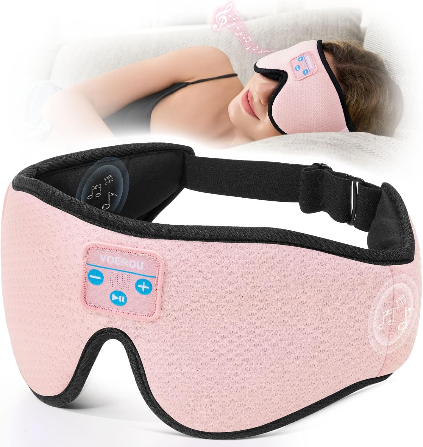 Voerou Sleep Mask with Bluetooth Headphones, Zero Pressure Wireless Sleeping Eye Mask, 100% Light Blocking Sleep Headphones for Side Sleepers, Suitable for Sleep Nap Travel, Cool Gadgets Unique Gifts