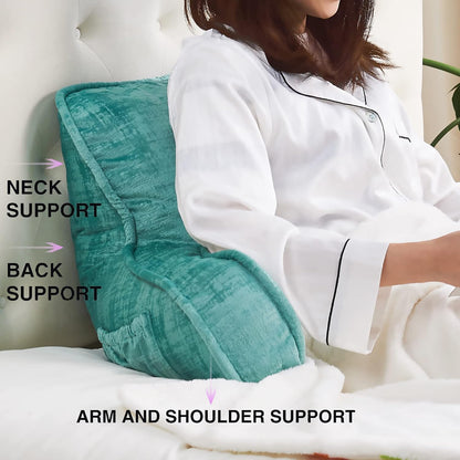 DIY Assembly Art Velvet Backrest Reading Bed Rest Pillow with Arms & Pockets, 18" H for Sitting in Bed Couch Sofa, Back Support Cushion with Removable Cover, 20"x18"x17", Aqua