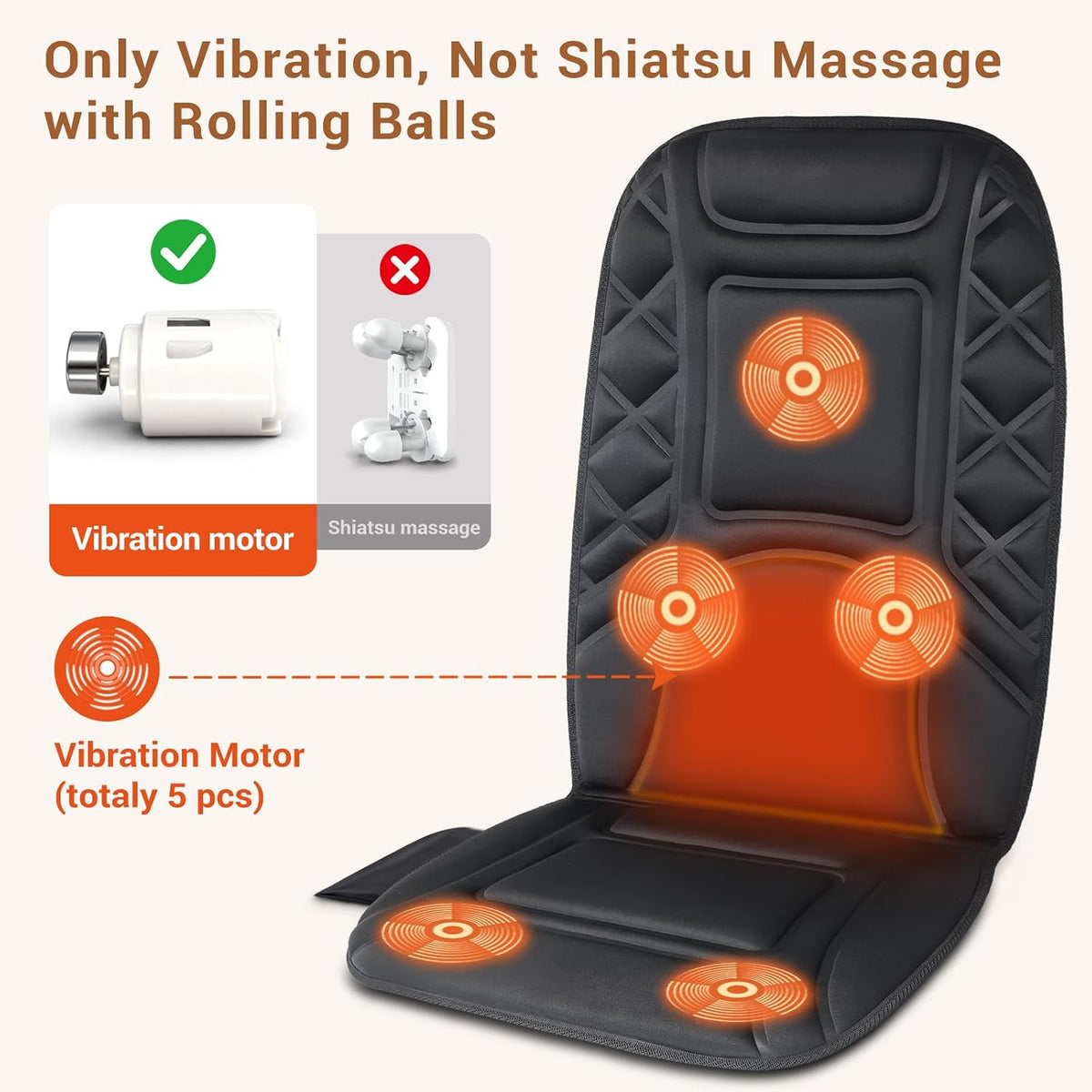 CARSHION 10 Vibrating Massage Nodes Back Massager Chair Pad for Pain Relief