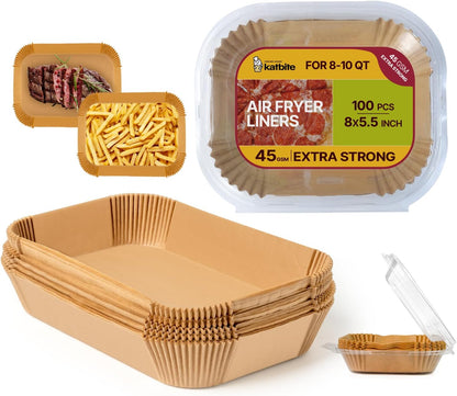 Katbite Air Fryer Liners, 8.6 x 5.5 Inch for Dual Basket Fryers, 220 Count | Disposable oil-proof parchment liners for dual basket air fryers; Compatible with Foodi DZ201, DZ401 and FG551 models.