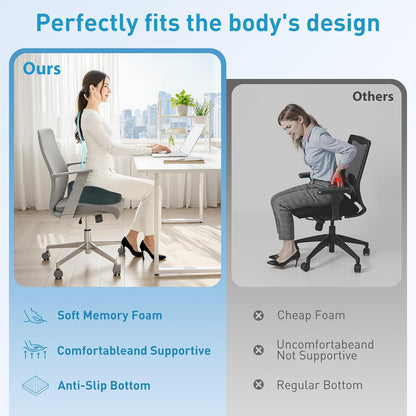BlissTrends Memory Foam Seat Cushion for Office Chair & Car Seat, Black | 4.7in Ergonomic Tailbone & Sciatica Support with Removable Velvet Cover for Pressure Relief and Long Sitting Comfort