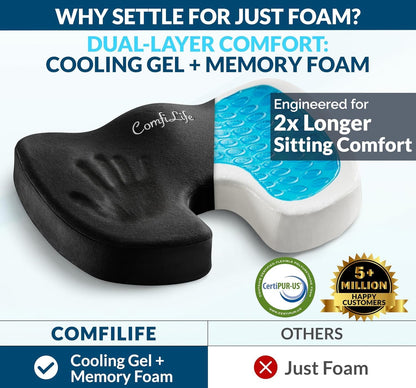 ComfiLife Doctor Recommended Seat Cushion - Premium Gel & Memory Foam Office Chair, Car Seat, Lifting Cushion - Chair Cushions for Back & Sciatica Relief - Seat Cushions for Office & Desk (Black)