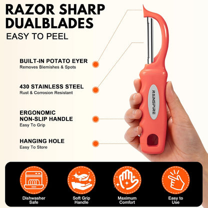 Rainspire Vegetable Peeler Potato Peelers for Kitchen, Sharp Stainless Steel Blades Veggie, Comfortable Handle Fruit Peeler, Carrot Peeler Apple Peeler Dishwasher Safe Black, 1-Pack