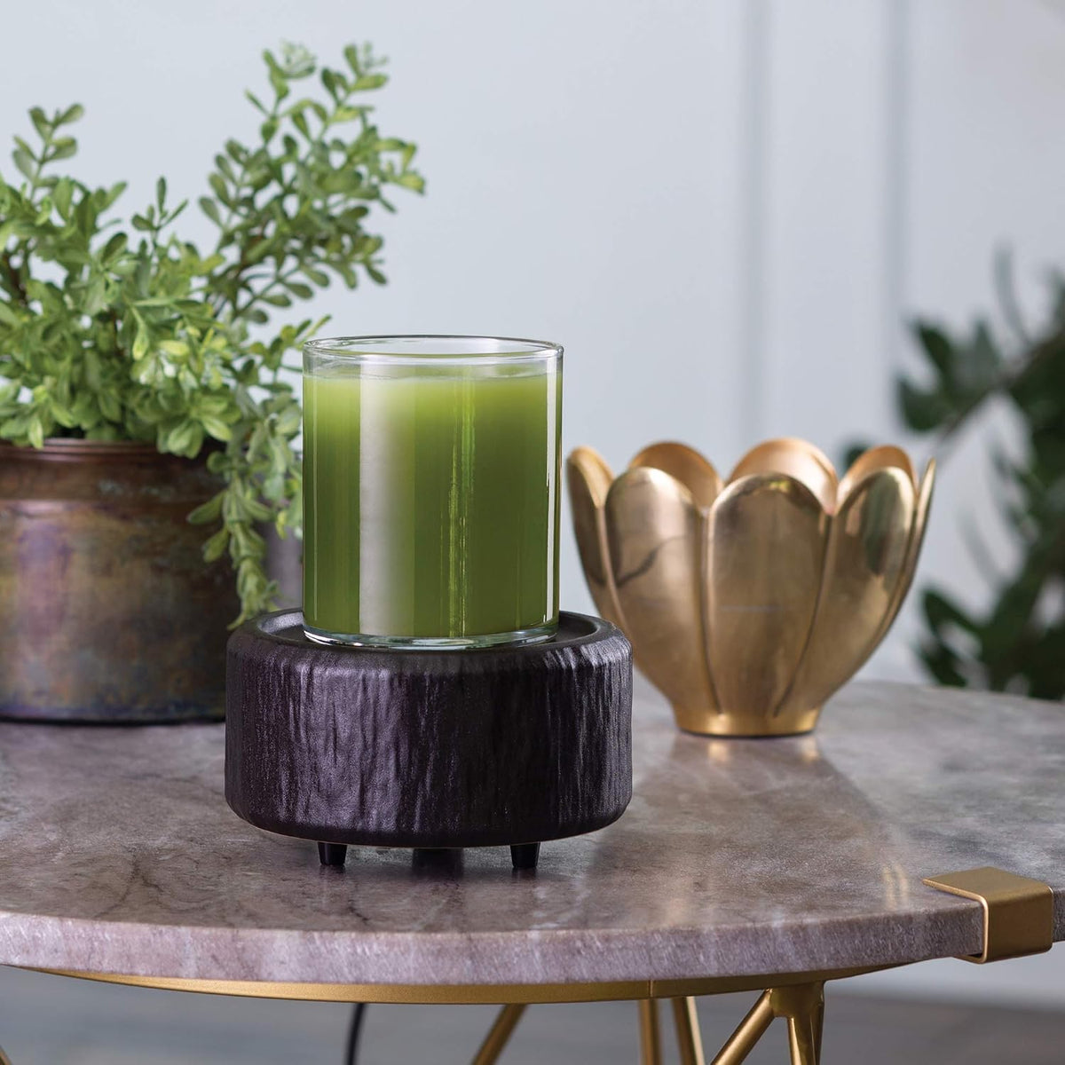 Candle Warmers ETC 2-in-1 Candle and Fragrance Warmer for Warming Scented Candles or Wax Melts and Tarts with to Freshen Room, Pewter Walnut