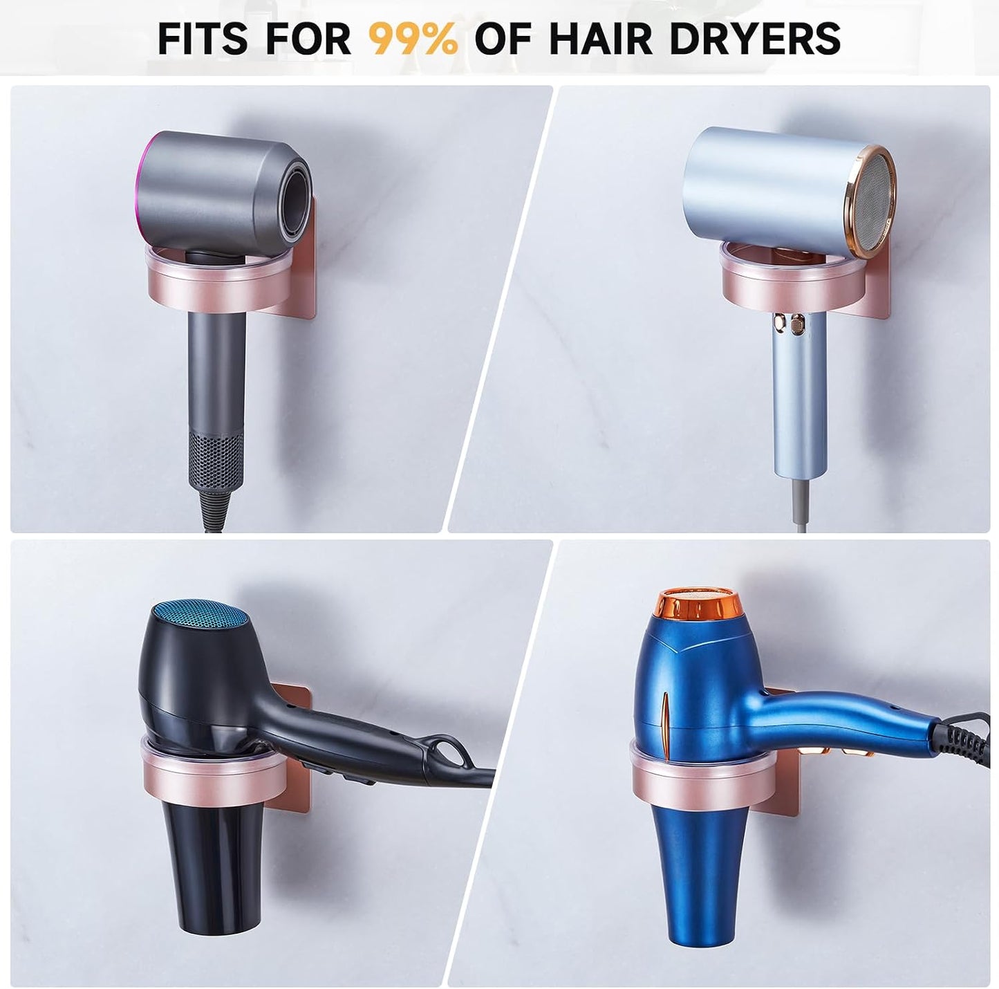 Hair Dryer Holder Wall Mounted, Blow Dryer Holder, Hair Tool Organizer for Hair Dryer Storage Hanger, Adhesive Hairdryer Holder for Bathroom Barber Shop (White)