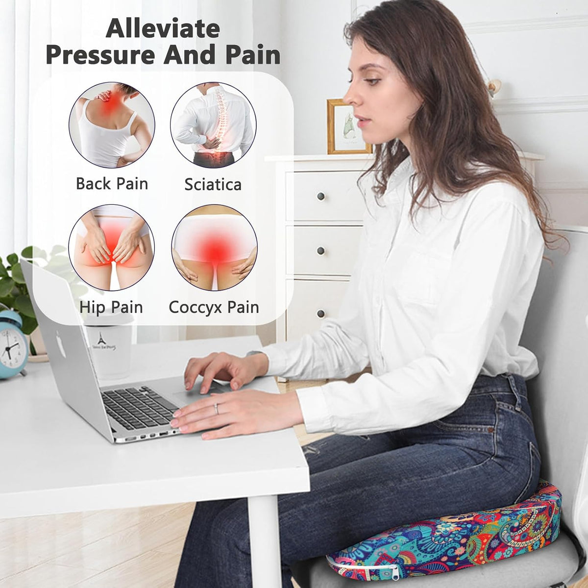 Tailbone Pain Relief Cushion, Memory Foam Seat Cushion for Coccyx Sciatica Pain Pressure Relief Office Desk Chair