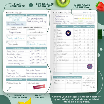 Clever Fox Wellness Planner & Food Journal for Weight Loss, A5 Orange | 5.8"x8.3" nutrition & exercise tracker for women tracking meals, diet & symptom diary, calorie counter notebook, stickers