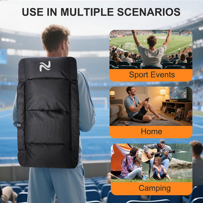 Wide Heated Stadium Seat for Bleachers w/Back Support & Cushion | 5-Position Adjustable Heated Stadium Seat with Armrests, 3 Heat Levels, Anti-Slip, Side Pockets, Backpack Straps (No Battery)