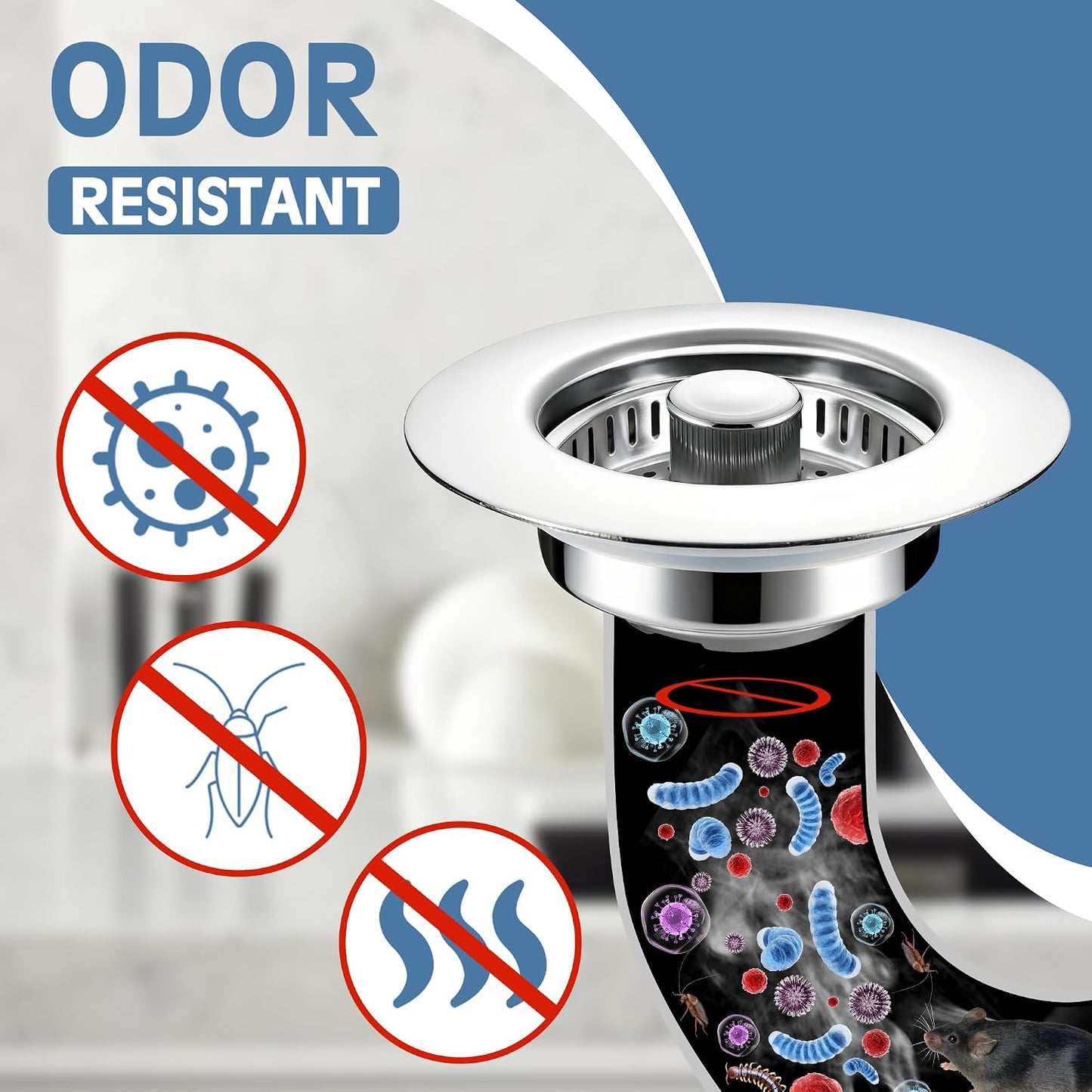 TGOSOMT Kitchen Sink Drain Strainer Stopper, Anti-Clog & Quick Drain | 3-IN-1 Design, Stainless Steel 304, Removable Strainer Basket, Corrosion & Scratch Resistant, Fits US Standard 3-1/2" Drain