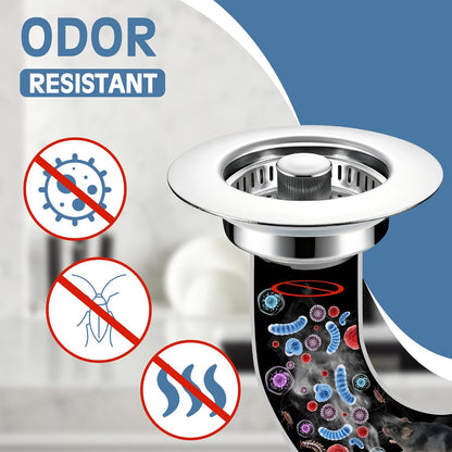 TGOSOMT Kitchen Sink Drain Strainer Stopper, Anti-Clog & Quick Drain | 3-IN-1 Design, Stainless Steel 304, Removable Strainer Basket, Corrosion & Scratch Resistant, Fits US Standard 3-1/2" Drain