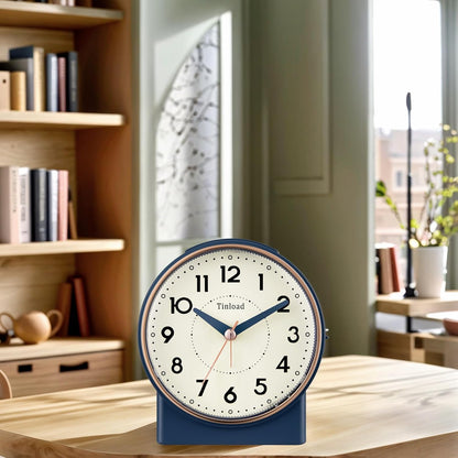 Tinload 4.3" No Ticking Analog Alarm Clock,Silent Readable for Seniors,Easy to Set,Gradual Rise Alarm,Big Numbers,On/Off Switch on Side,Gentle Wake,Snooze,Lighted on Demand,Battery Operated,Black