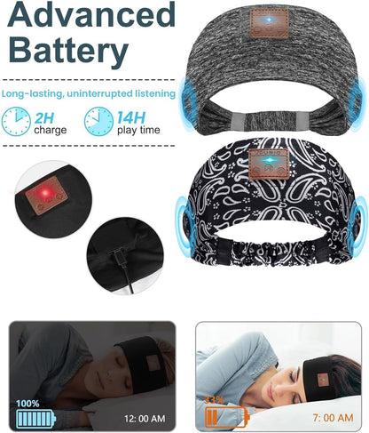 2-Pack Sleeping Headphones, Headband Headphones with Thin Speakers | Wireless Bluetooth Headband for Running Sports Workouts Yoga Travel Meditation Gift for Men Women - Black&Grey