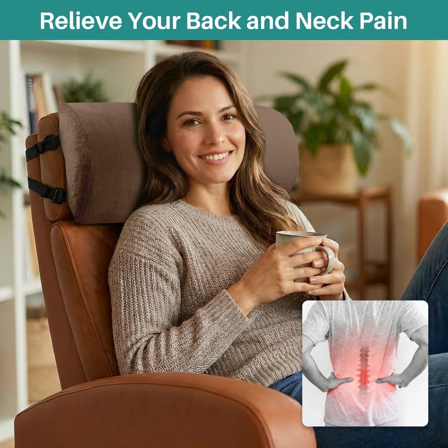 Non-Slip Neck Pillow for Recliner with Elastic - Head Pillow for Recliner Supportive Memory Sponge Cushion with Soft Velvet Cover for Neck Relief While Working,Studying and Playing(Brown)