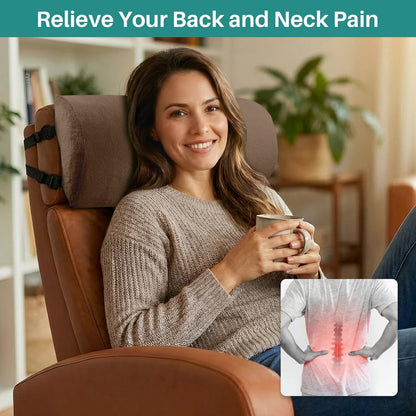 Non-Slip Neck Pillow for Recliner with Elastic - Head Pillow for Recliner Supportive Memory Sponge Cushion with Soft Velvet Cover for Neck Relief While Working,Studying and Playing(Brown)