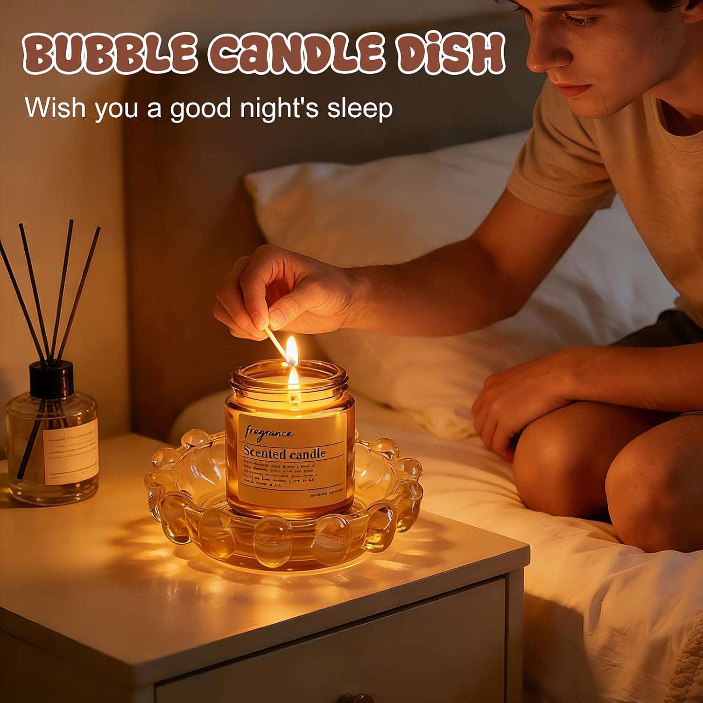 Bubble Glass Candle Dish Chic Large Clear Candle Holder Tray for Home Decor Modern Decorative Plate for Tea Lights Pillar Candles