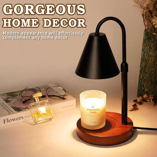 Candle Warmer Lamp with Timer Dimmable, Christmas Birthday Gifts for Women Mom, Adiustable Height Modern Candle Warmer Black Candle Lamp for Jar Candle, Home Decor Vintage Wax Warmer with 2 Bulbs