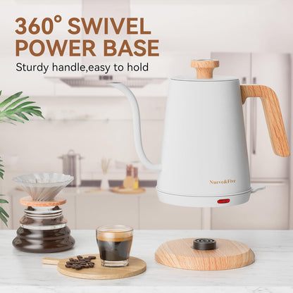 Nueve&Five Electric Gooseneck Kettle with Thermometer, 1.0L Pour Over Hot Water Kettle for Coffee and Tea, 1000W, Auto Shutoff, Boil-Dry Protection, Matte Black
