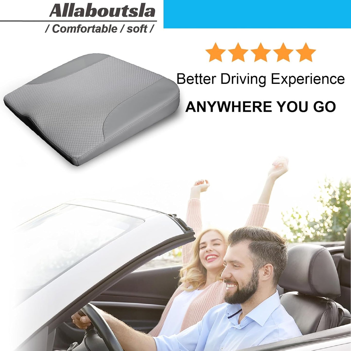 Allaboutsla Car Seat Cushion with Lumbar Support Pillow, Car Back Support | L-Shaped Ergonomic Memory Foam Seat Cushion, Car Seat Cushions for Driving, Driver Cushion and Back Support for Car, B&G