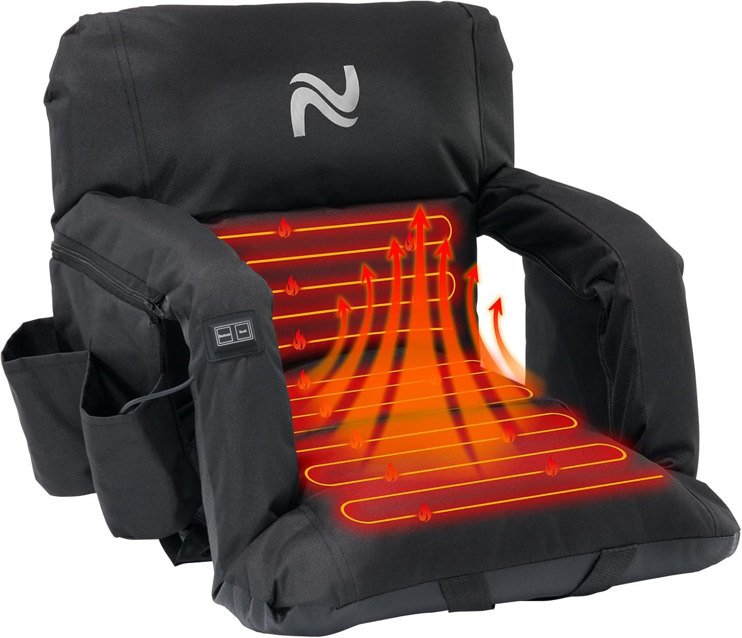 25in 5.12" Extra Thick&Wide Heated Stadium Seat for Bleachers | Sofa Style Design Thick Bleacher Chair With Back and Comfy Cushion, 6 Reclining Positions, 3 Heat Levels (NO Battery)