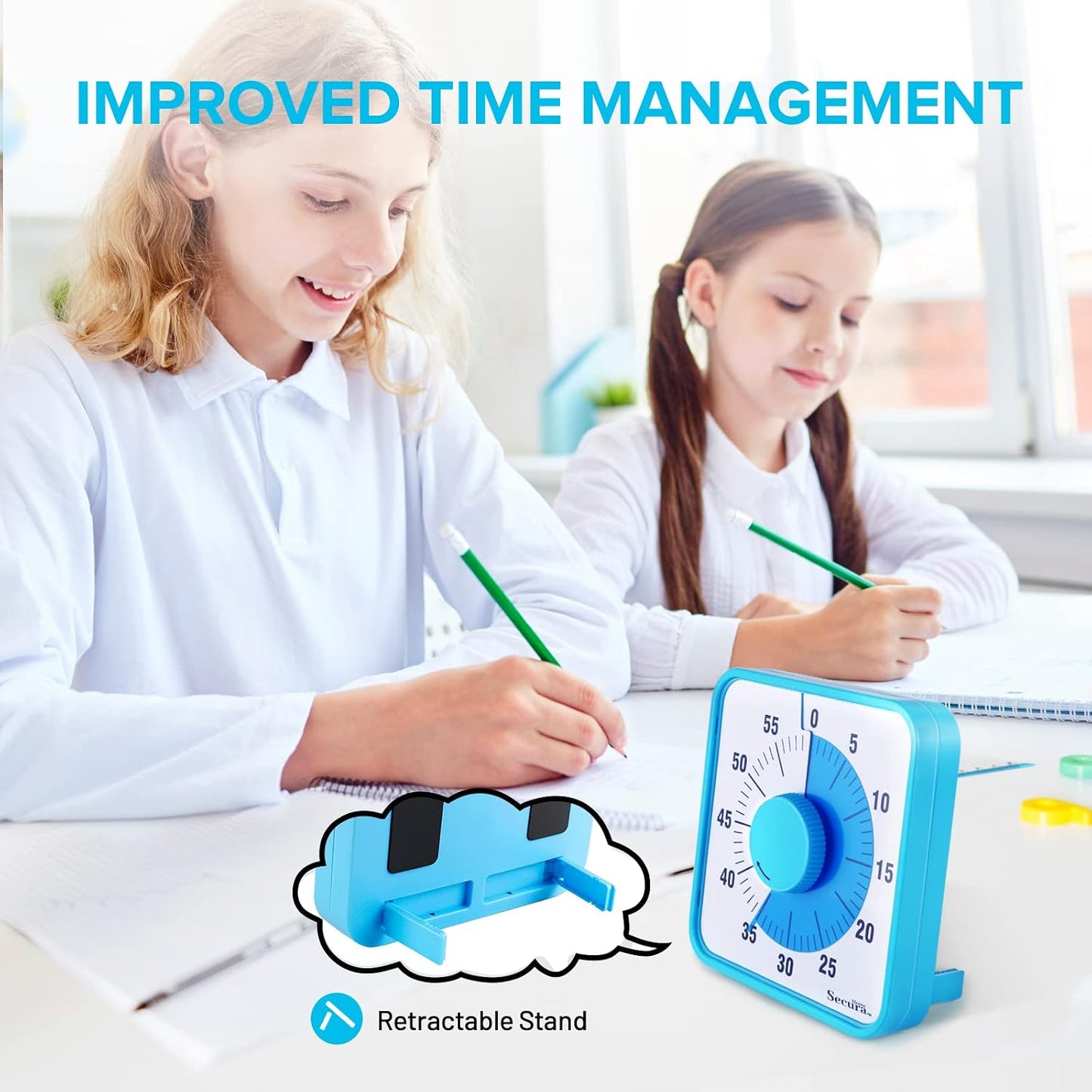Secura Home 60-Minute Visual Timer, 7.5 Inch Oversize Countdown Timer Clock for Kids and Adults, Durable Mechanical Time Management Tool with Magnetic Backing （Sky Blue）