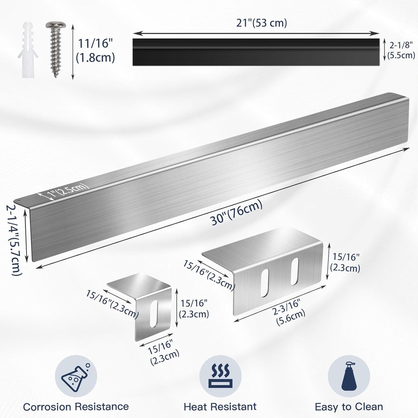 30" Slide-in Range Rear Filler Kit with 2 PCS Stove Gap Covers, Black | Stove Gap Filler Strip, Stainless Steel Backsplash for Stove, Stove Trim Kit with Most Brands Between Stove and Backsplash