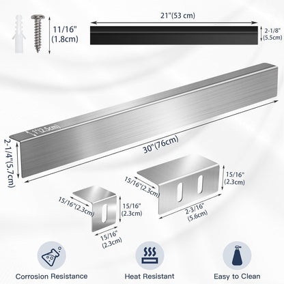 30" Slide-in Range Rear Filler Kit with 2 PCS Stove Gap Covers, Black | Stove Gap Filler Strip, Stainless Steel Backsplash for Stove, Stove Trim Kit with Most Brands Between Stove and Backsplash
