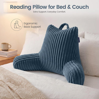 Reading Pillow for Sitting up in Bed, Adjustable Memory Foam Bed Rest Pillow, Wide-wale Plush Cover Machine Washable, Neck Back and Lumbar Support Pillow-Grey
