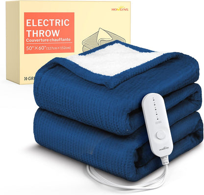HOMLYNS Heated Throw Blanket, 5 Heat Settings, 3 Hours Timer, Grey