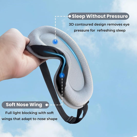 3D Sleep Mask for Women & Men, 100% Blackout Eye Mask for Sleeping, Zero Pressure Deep Sleep Blindfold with Adjustable Strap for Side Sleepers, Airplane Travel, Silver Grey