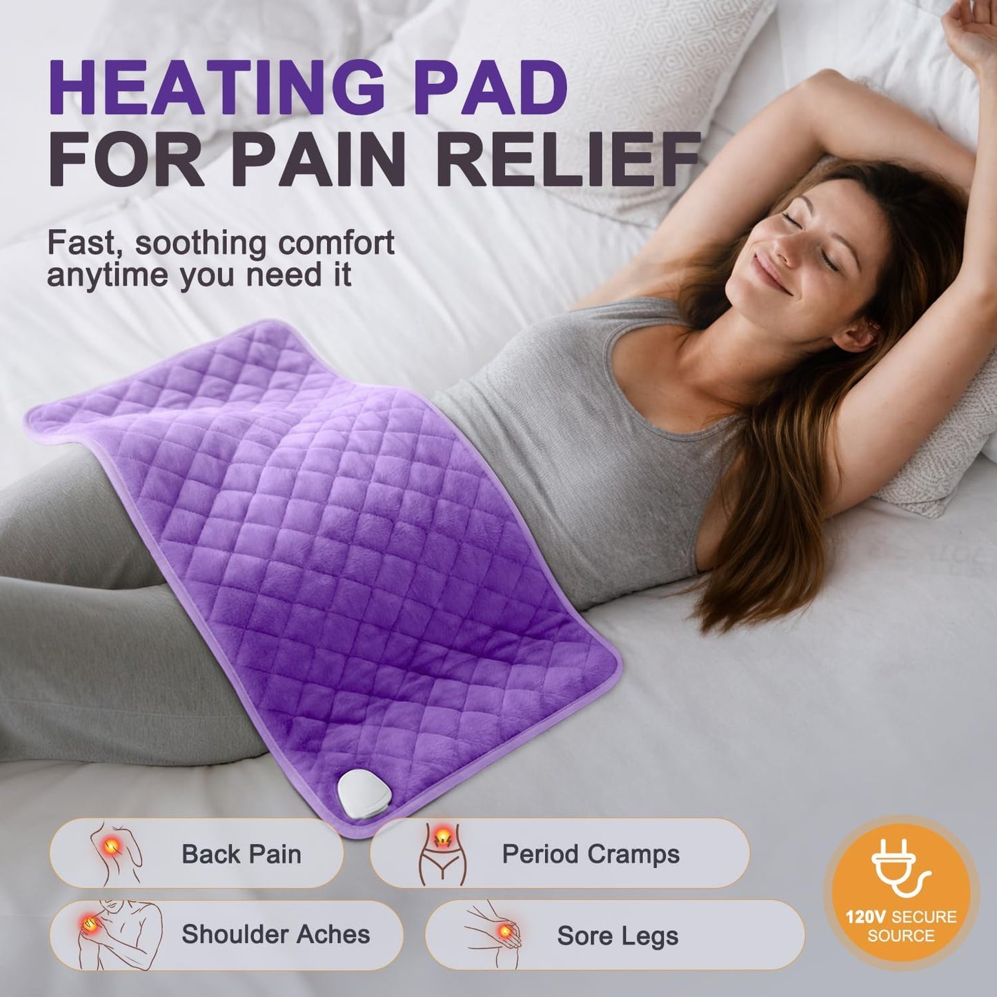 Electric Heating Pad for Back Neck & Shoulders, 35"x20" King Size, Velvet | FSA Eligible HSA, for Period Cramps, Abdomen and Knee, Dry or Moist Heat Use, 2H Auto Shut Off, 6 Heat Settings, Washable